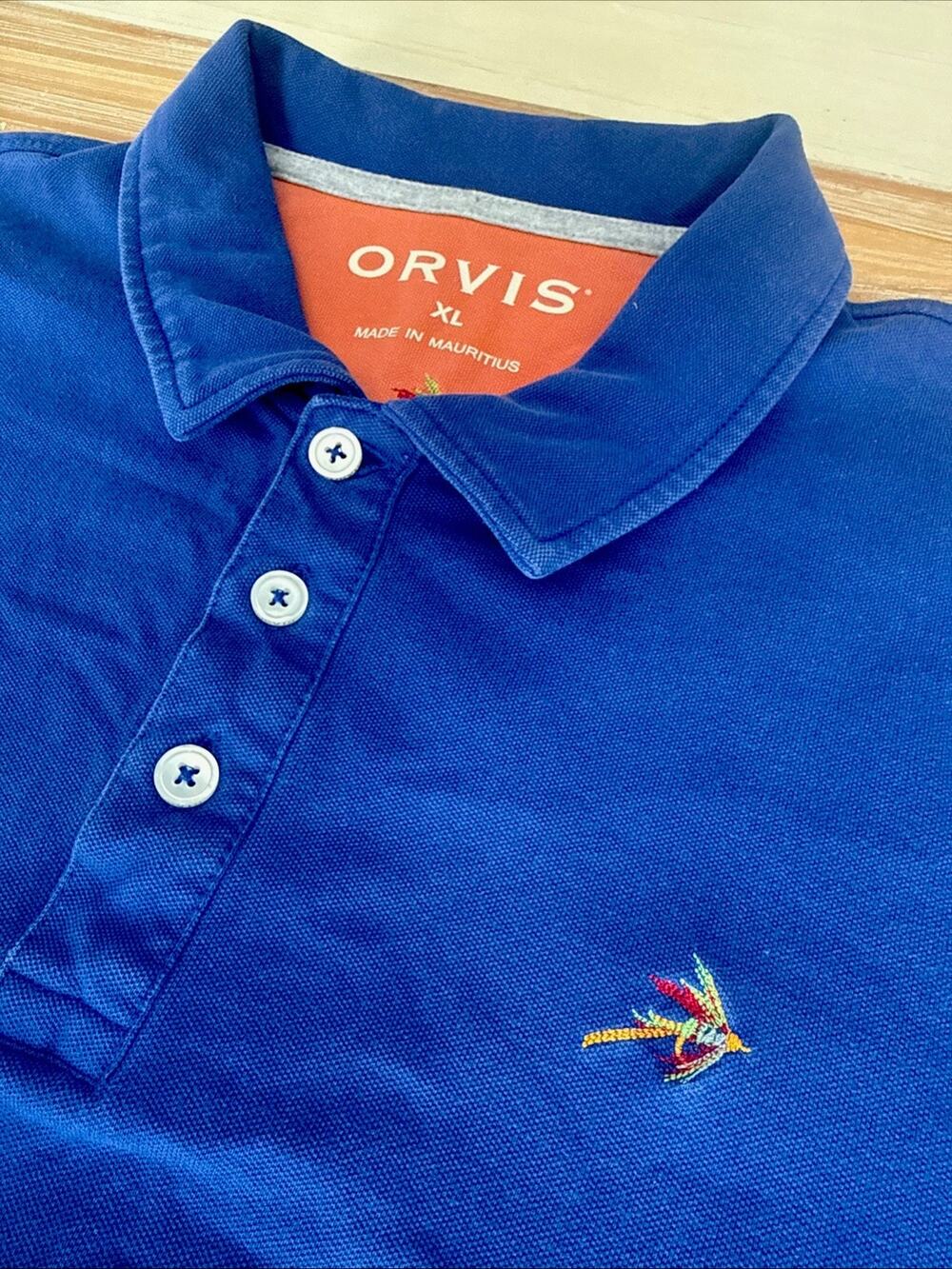 Orvis Polo Shirt Mens XL Blue Pima Cotton Stretch Embroidered Casual Golf Polo